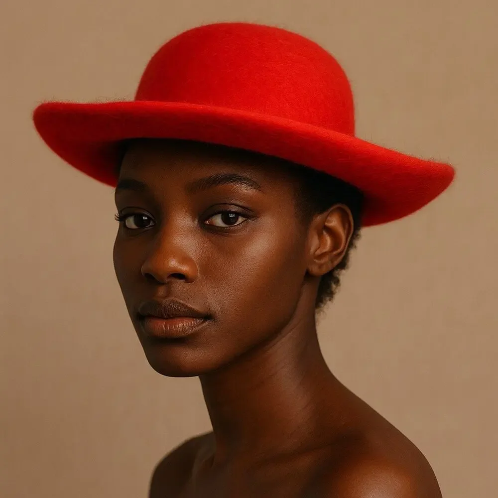 Vintage Mahara Mohair Wool Hat Red Orange Geo W Bollman Mod Fuzzy Felt USA